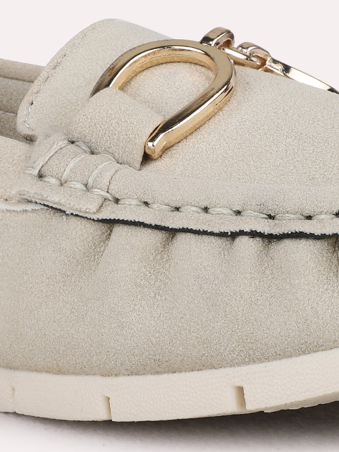 Womens Cream Casual Solid Round Toe Loafer Shoes