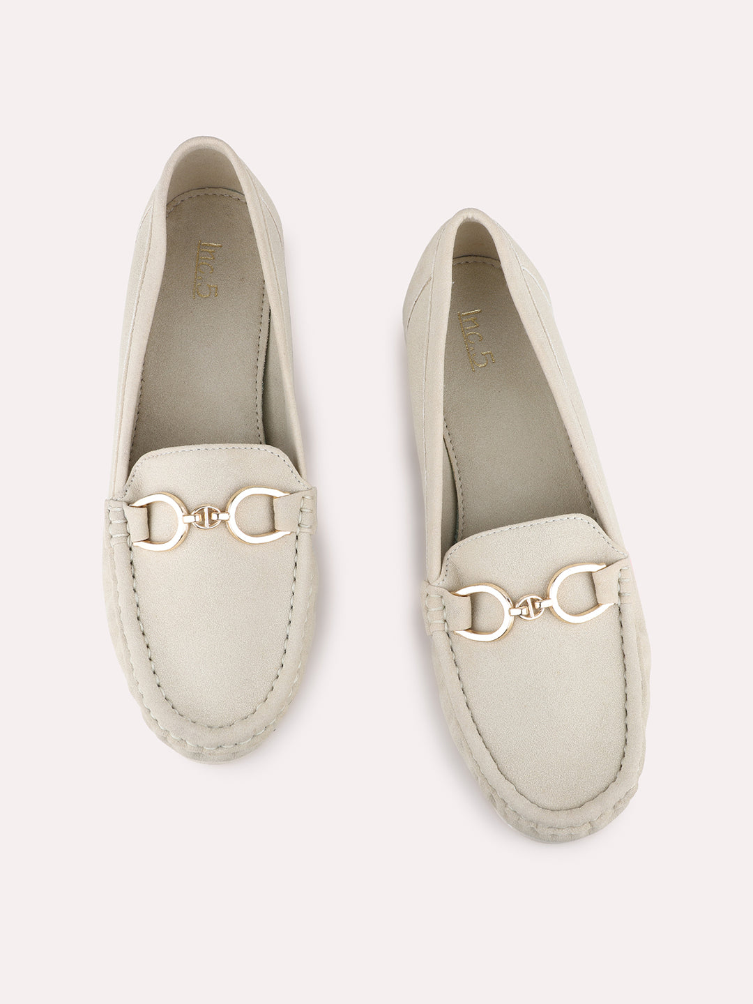Womens Cream Casual Solid Round Toe Loafer Shoes