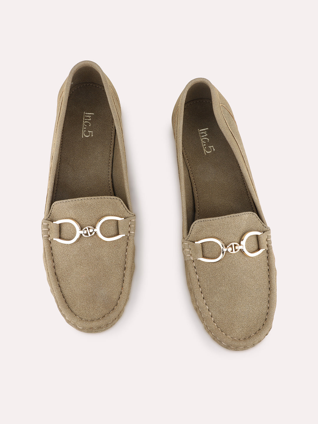 Womens Green Party Wear Solid Round Toe Loafers