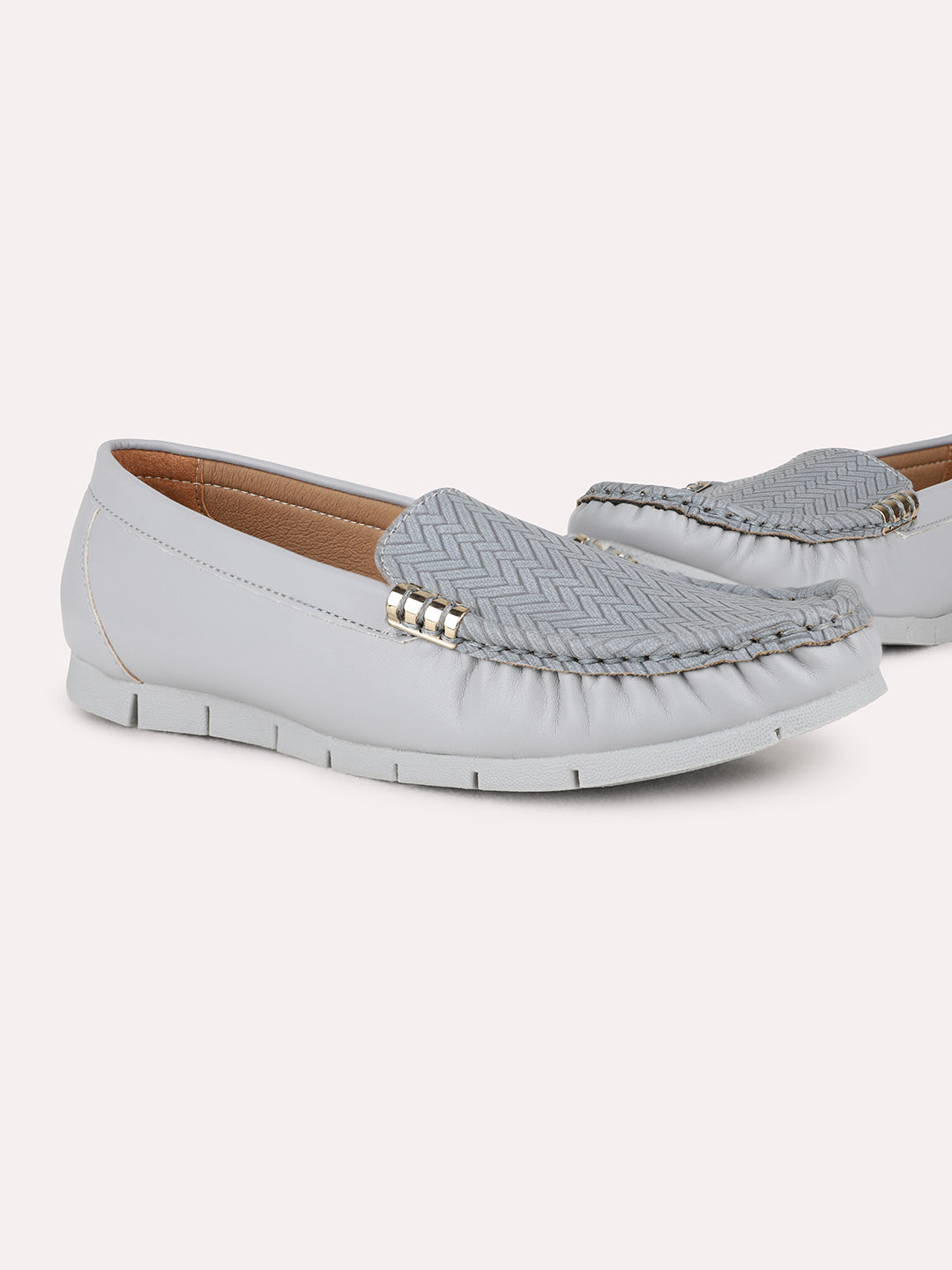Womens Grey Casual Solid Round Toe Loafers