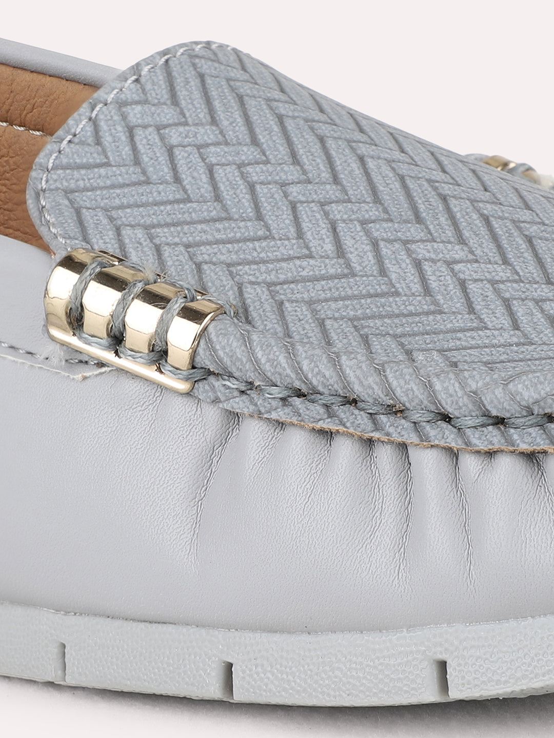 Womens Grey Casual Solid Round Toe Loafers