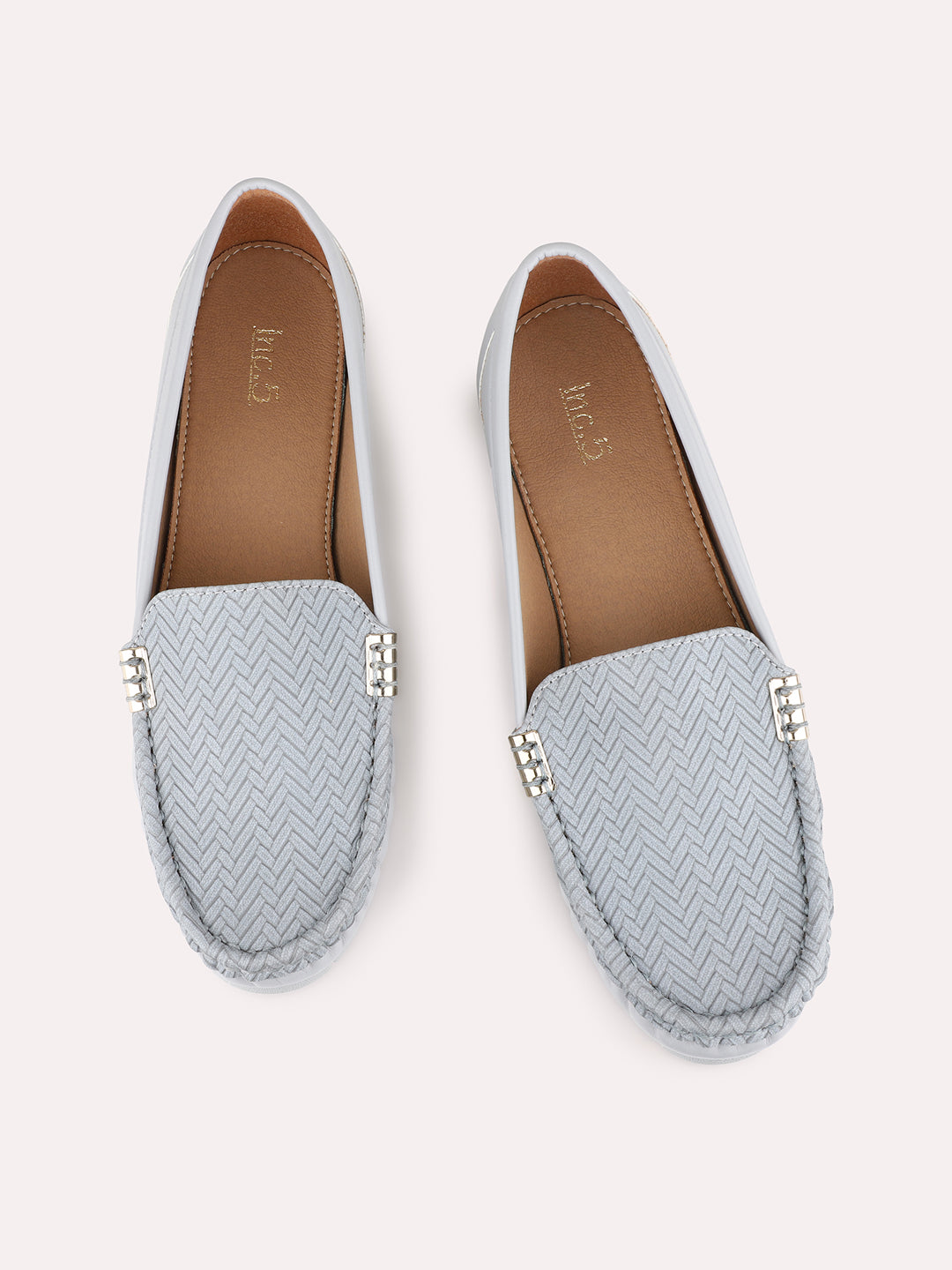 Womens Grey Casual Solid Round Toe Loafers
