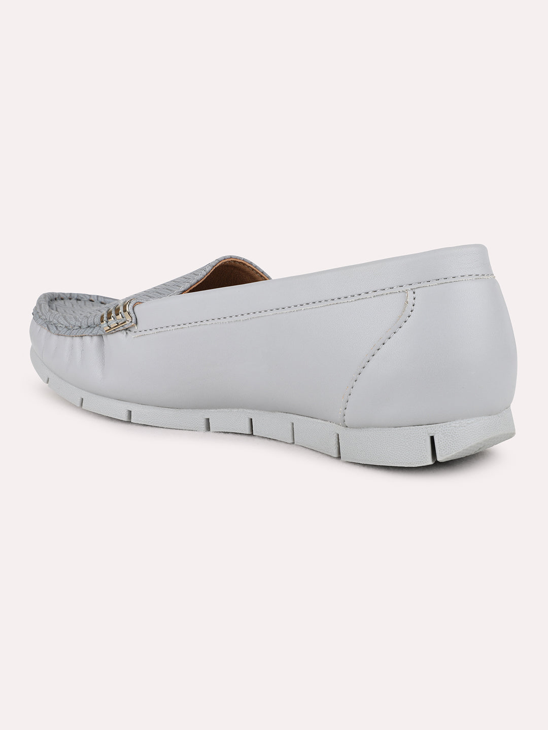 Womens Grey Casual Solid Round Toe Loafers