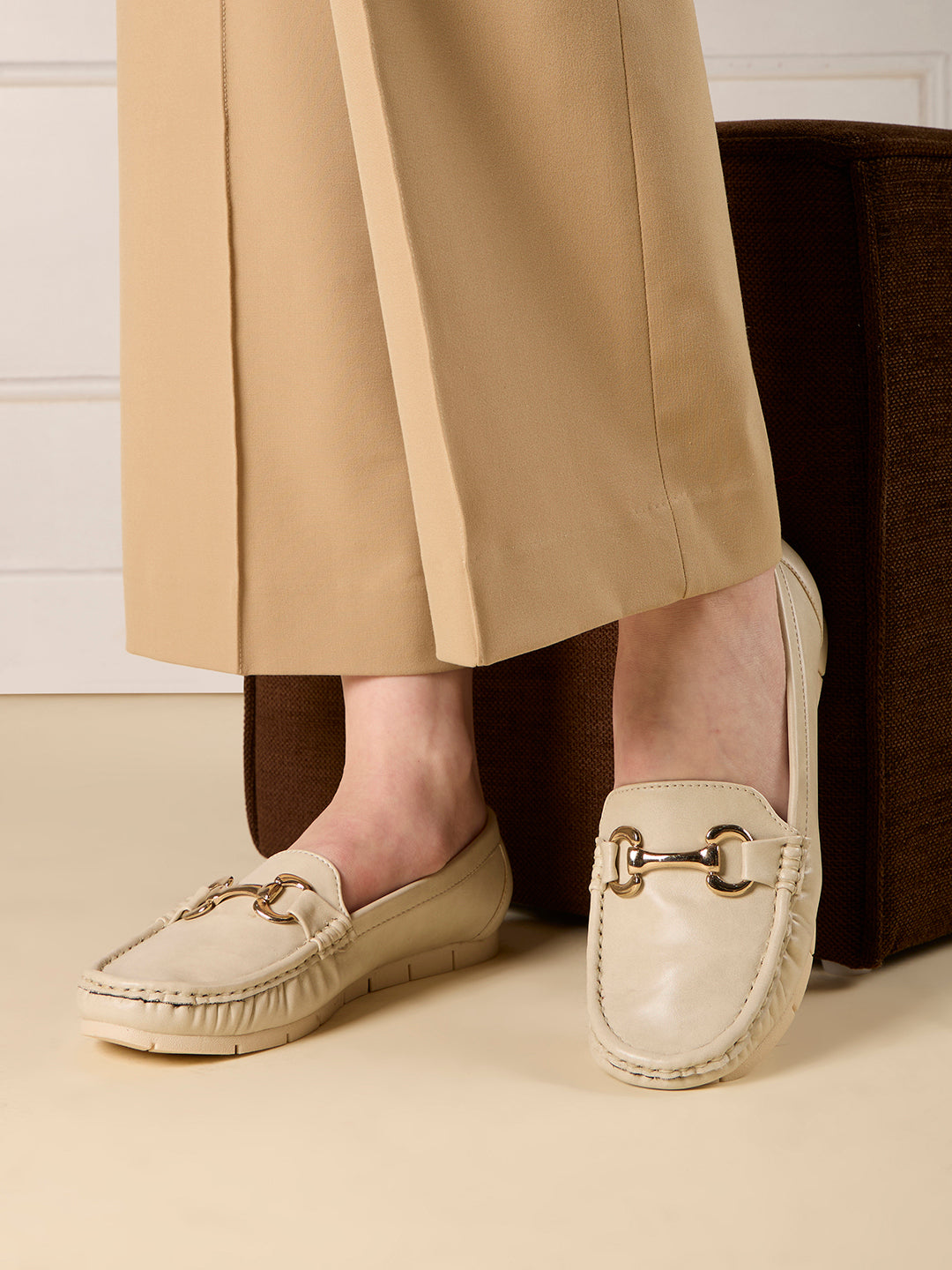 Womens Cream Casual Solid Loafers