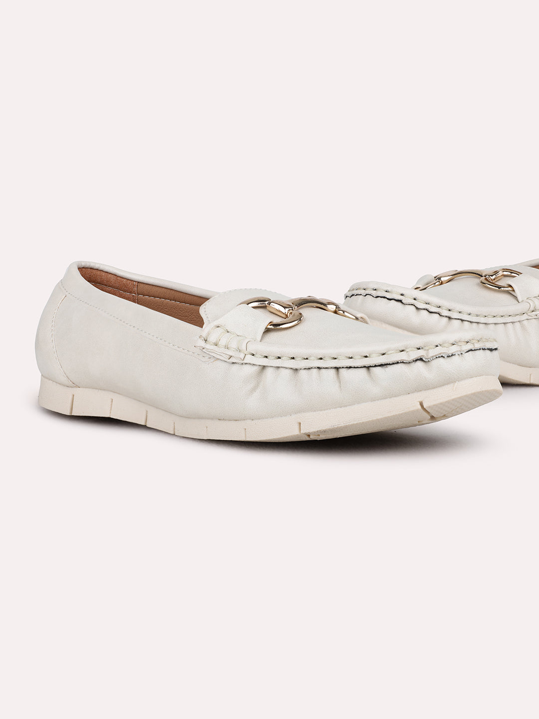 Womens Cream Casual Solid Loafers Shoe