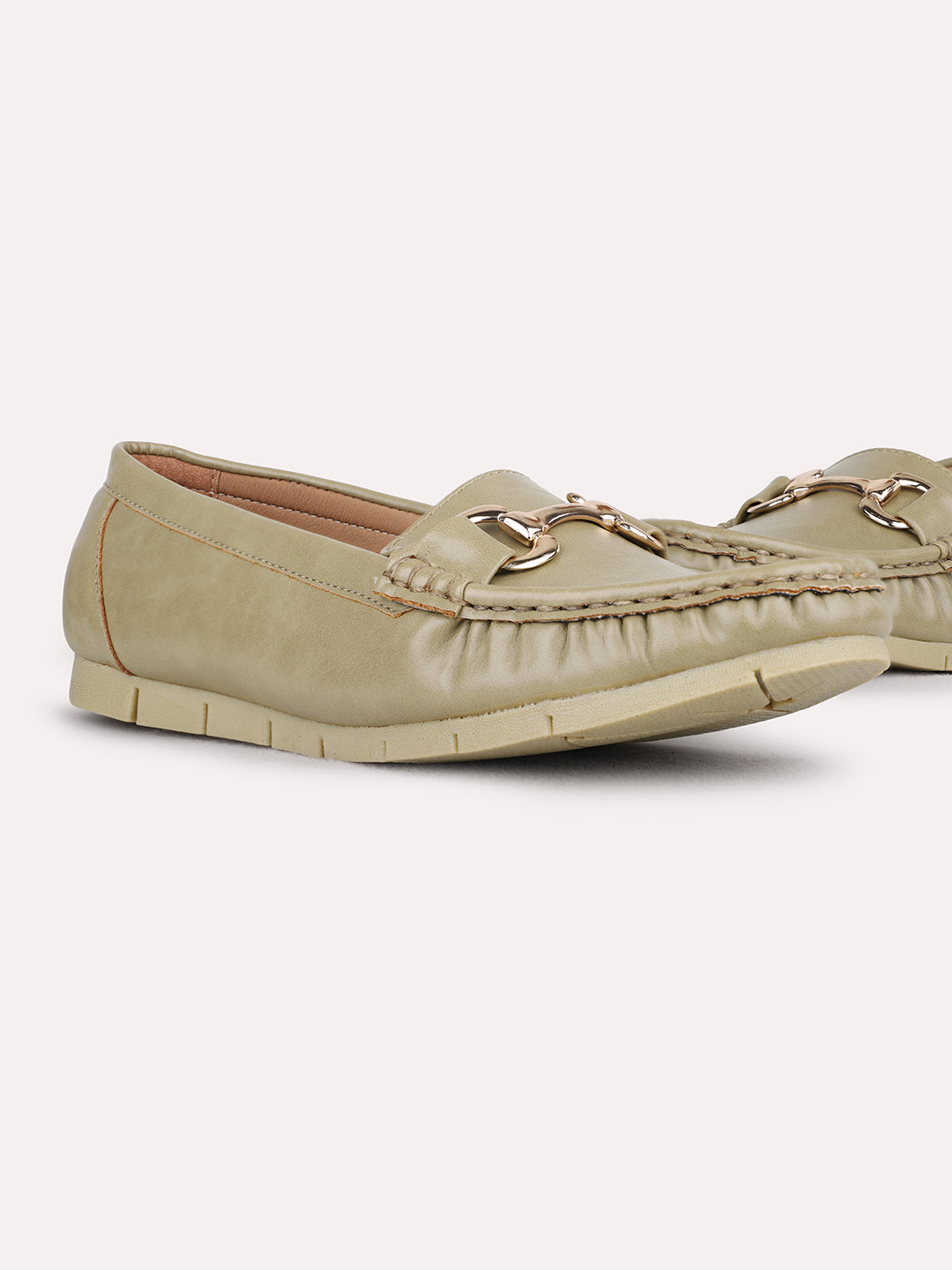 Womens Green Casual Solid Loafers