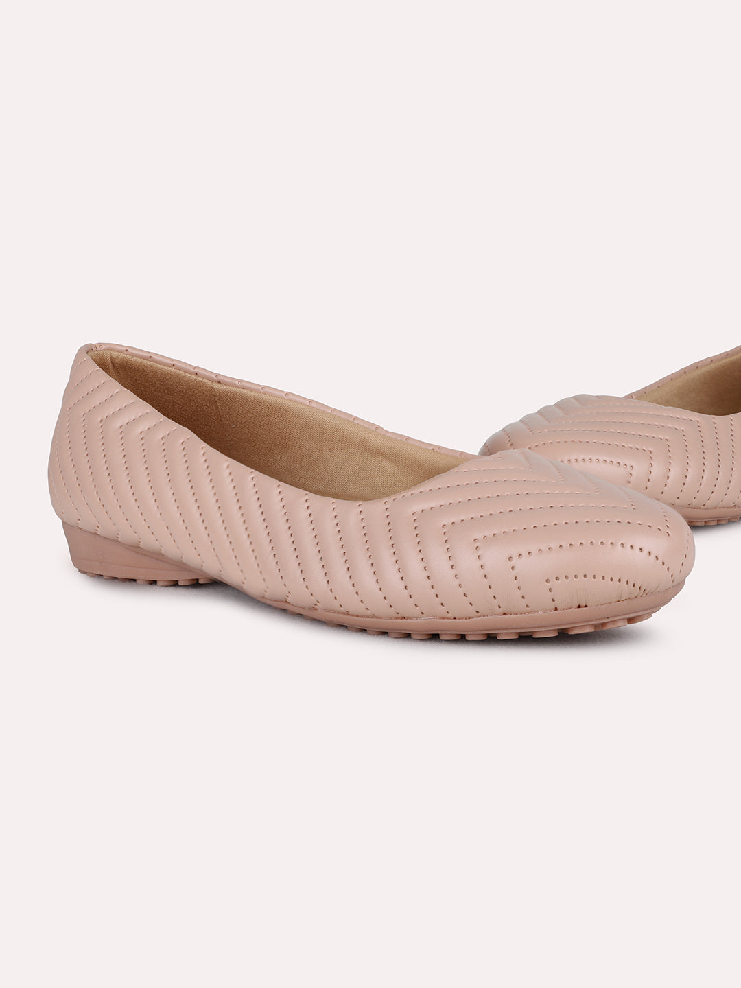 Womens Peach Casual Solid Round Toe Flat Ballerinas