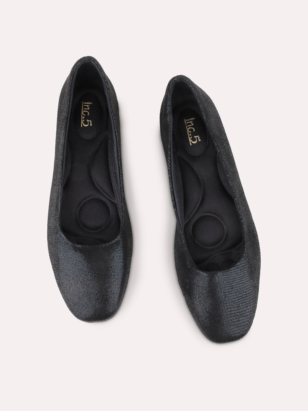 Womens Black Casual Embellished Round Toe Flat Ballerinas