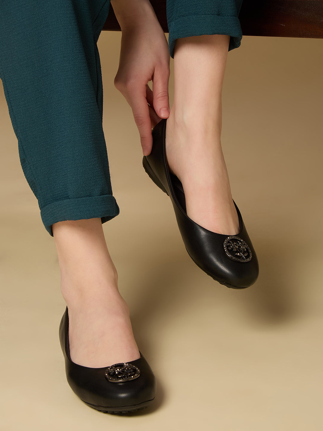 Womens Black Casual Solid Pattern Ballerinas Shoe