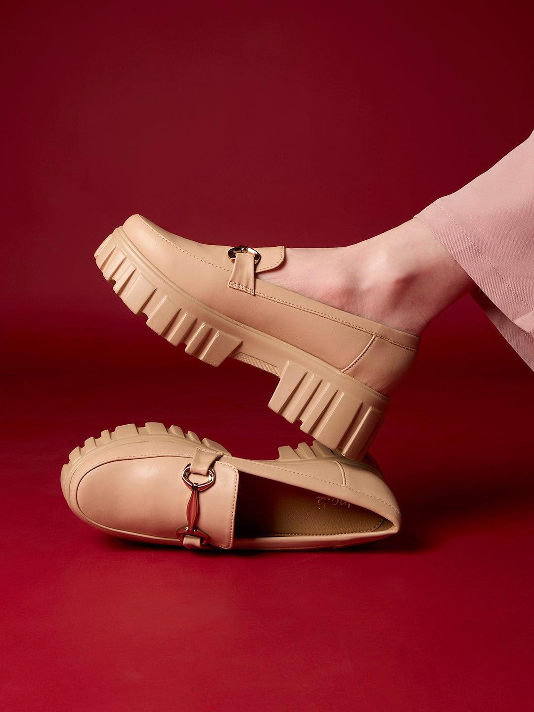 Womens Beige Party Wear Solid Round Toe Moccasin Shoes