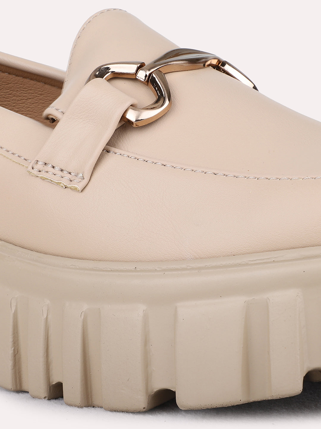 Womens Beige Party Wear Solid Round Toe Moccasin Shoes