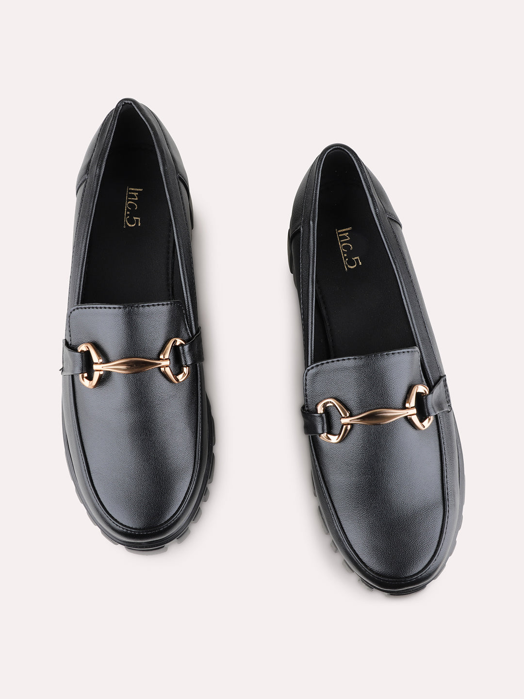 Womens Black Party Wear Solid Round Toe Moccasin Shoes