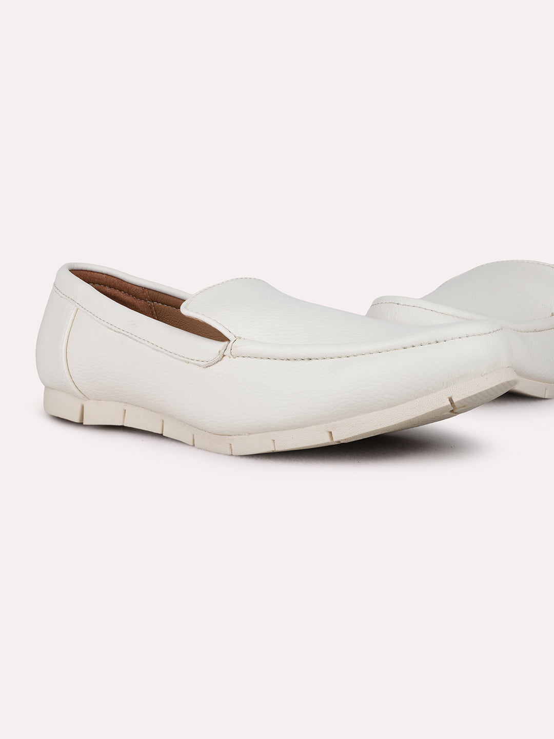 Womens Cream Casual Solid Round Toe Loafer Shoes