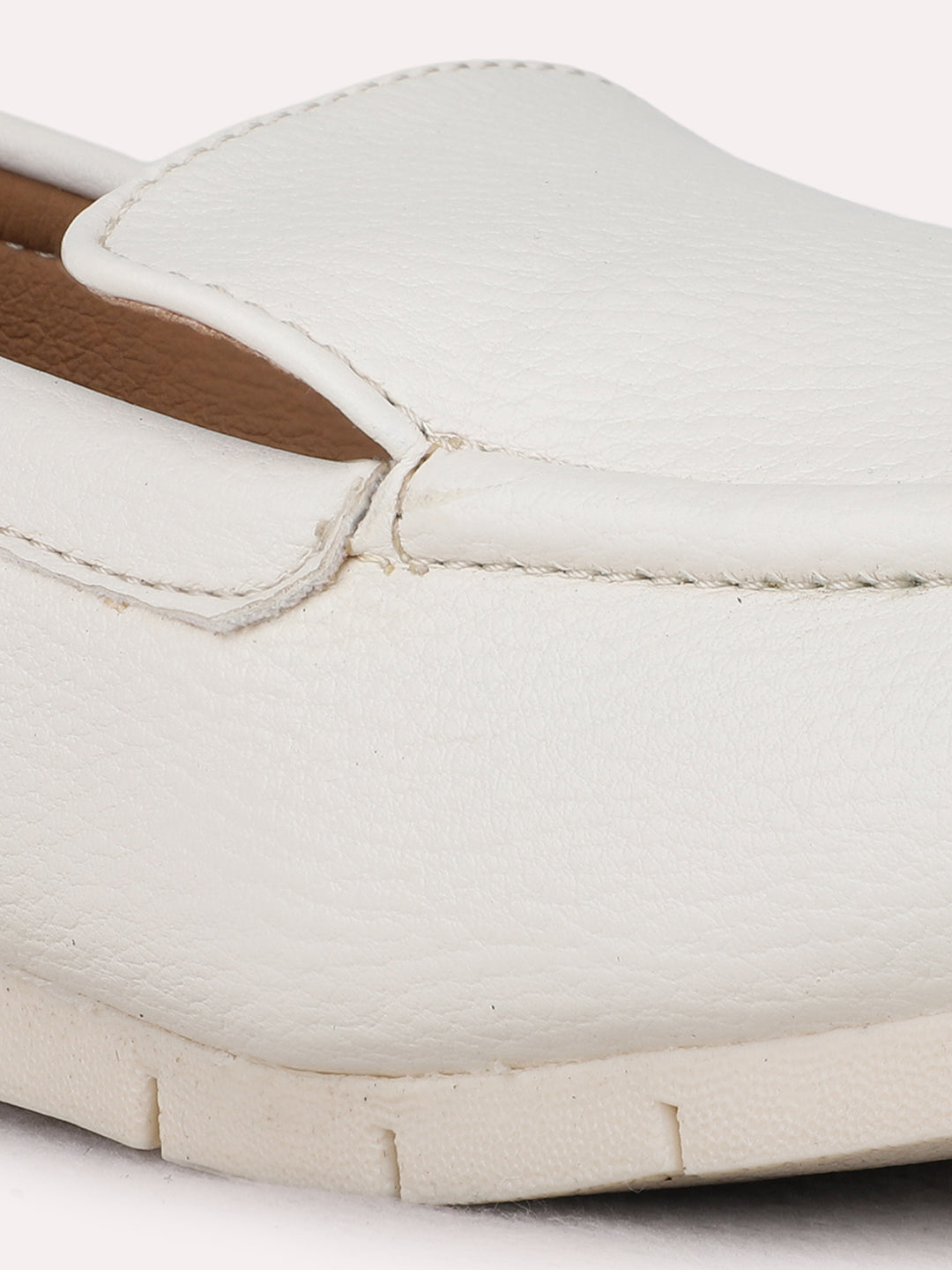 Womens Cream Casual Solid Round Toe Loafer Shoes