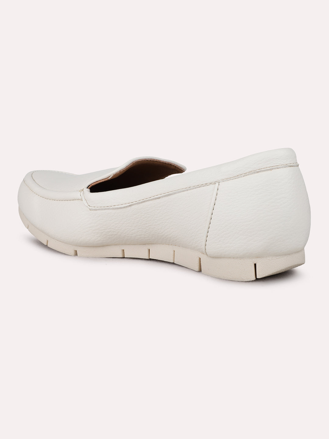 Womens Cream Casual Solid Round Toe Loafer Shoes