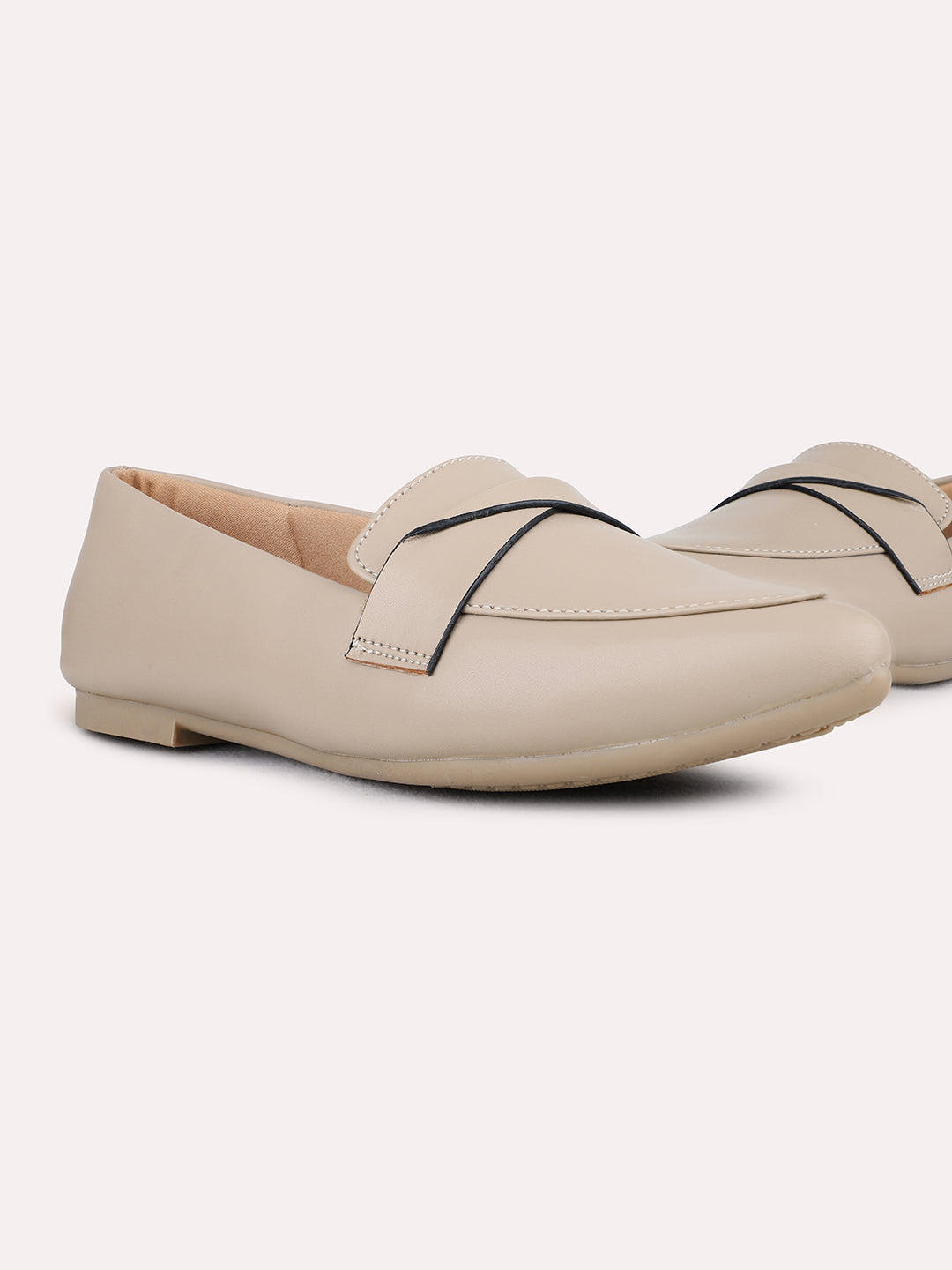 Womens Beige Casual Solid Ballerinas Shoe