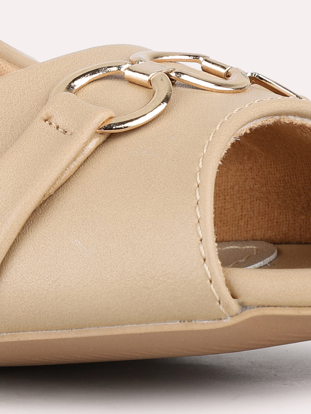 Women Beige Casual Solid Pointed Block Heel Pumps