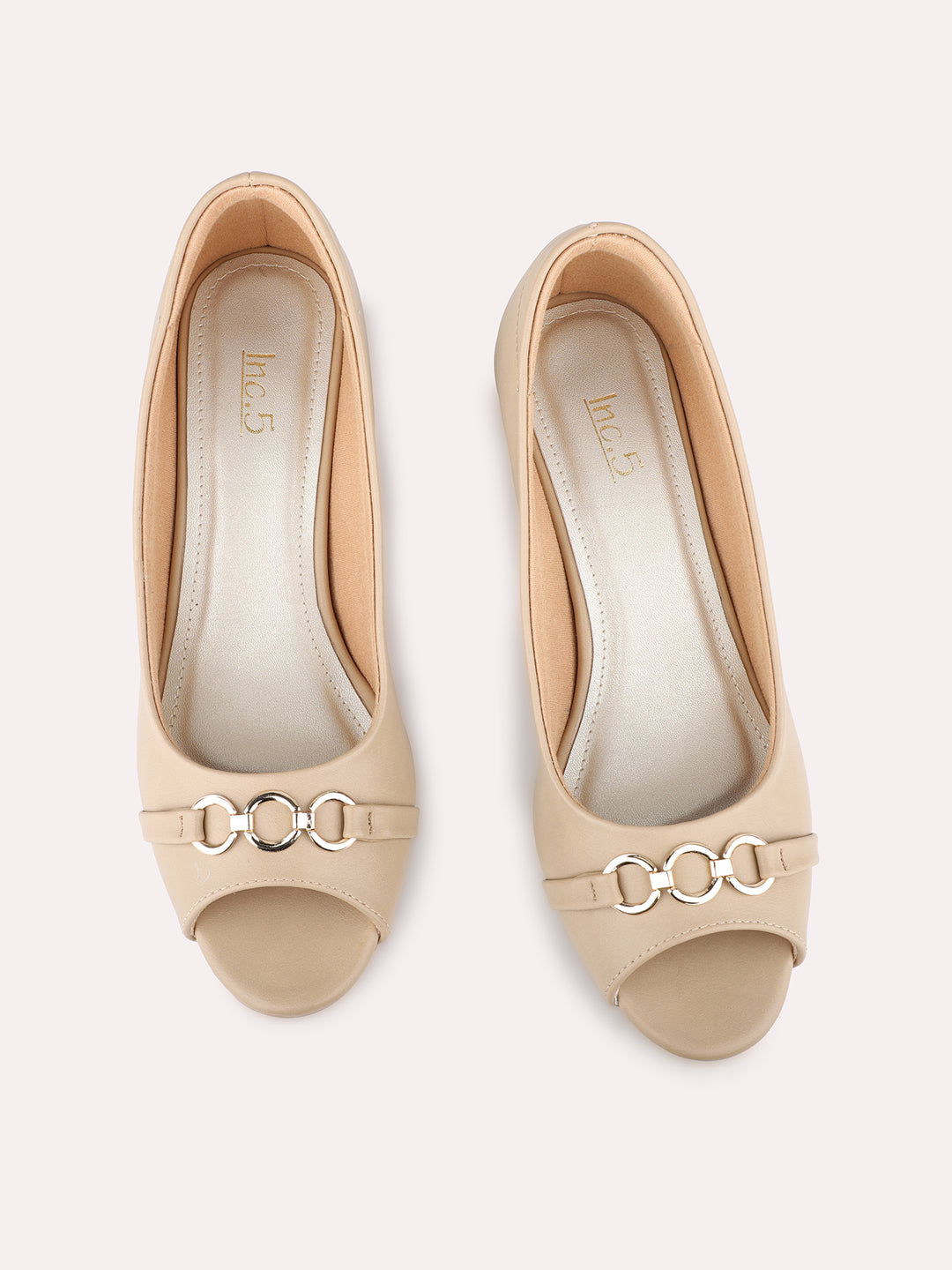 Women Beige Casual Solid Pointed Block Heel Pumps