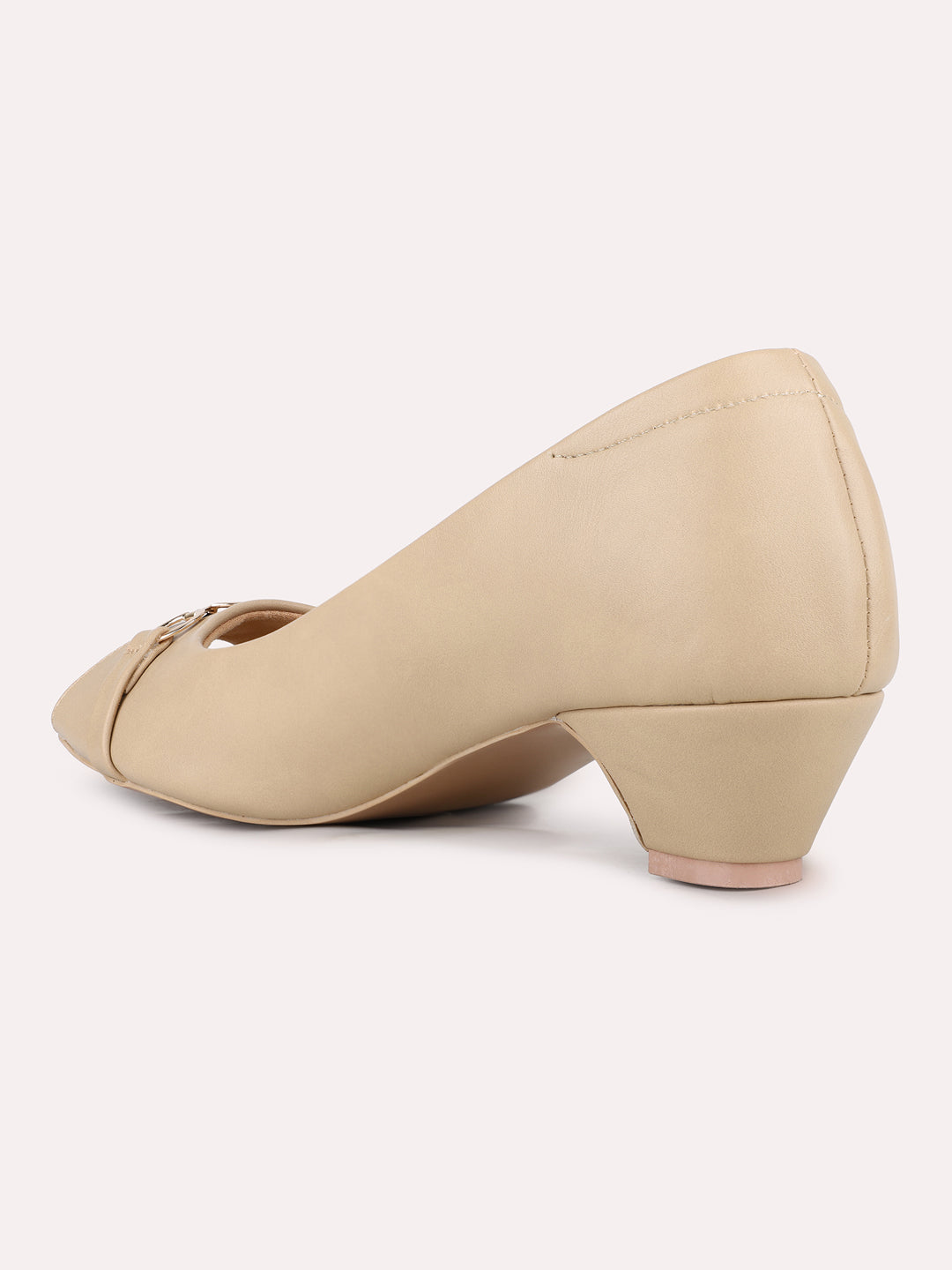 Women Beige Casual Solid Pointed Block Heel Pumps