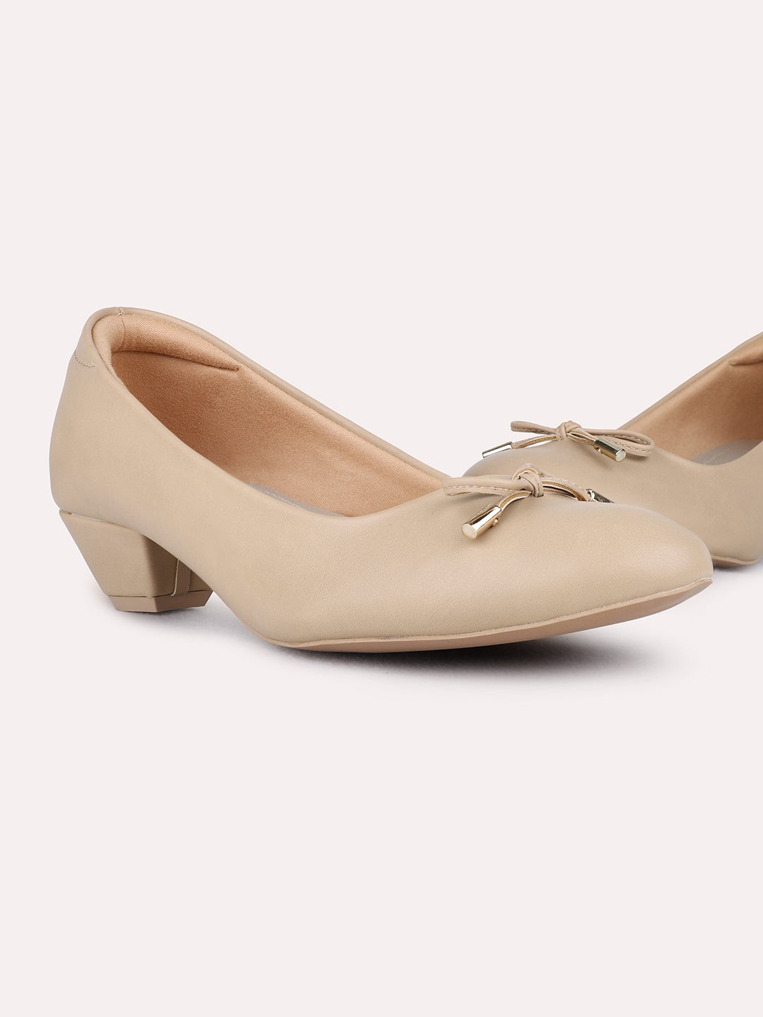 Womens Beige Casual Solid Pointed Toe Heel Pump Shoes