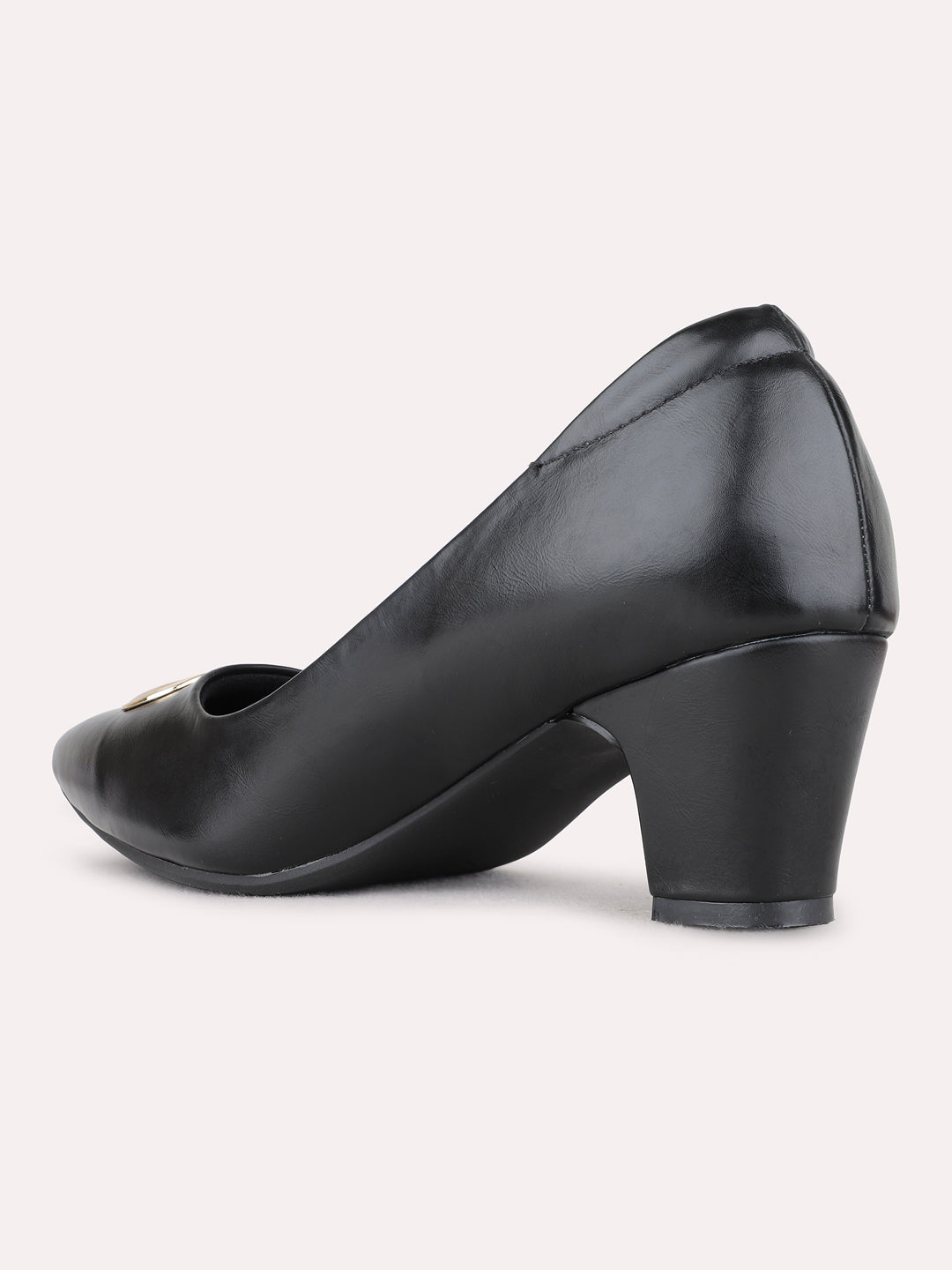 Womens Black Party Wear Solid Pattern Pointed Toe Block Heel Pumps