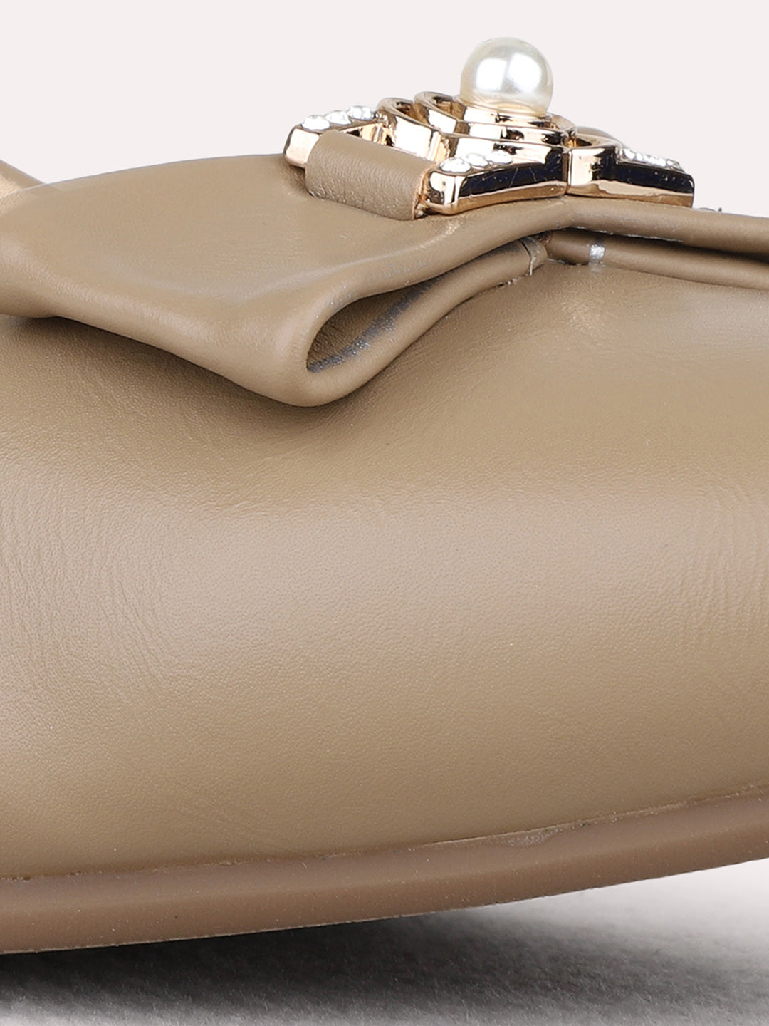 Womens Beige Party Wear Solid Pattern Pointed Toe Pumps