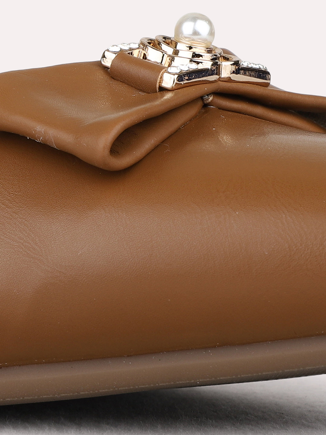 Womens Tan Party Wear Solid Pattern Block Heel Pumps