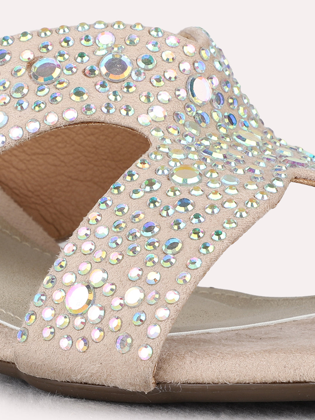 Womens Beige Ethnic Wear Embellished Square Toe Block Heels