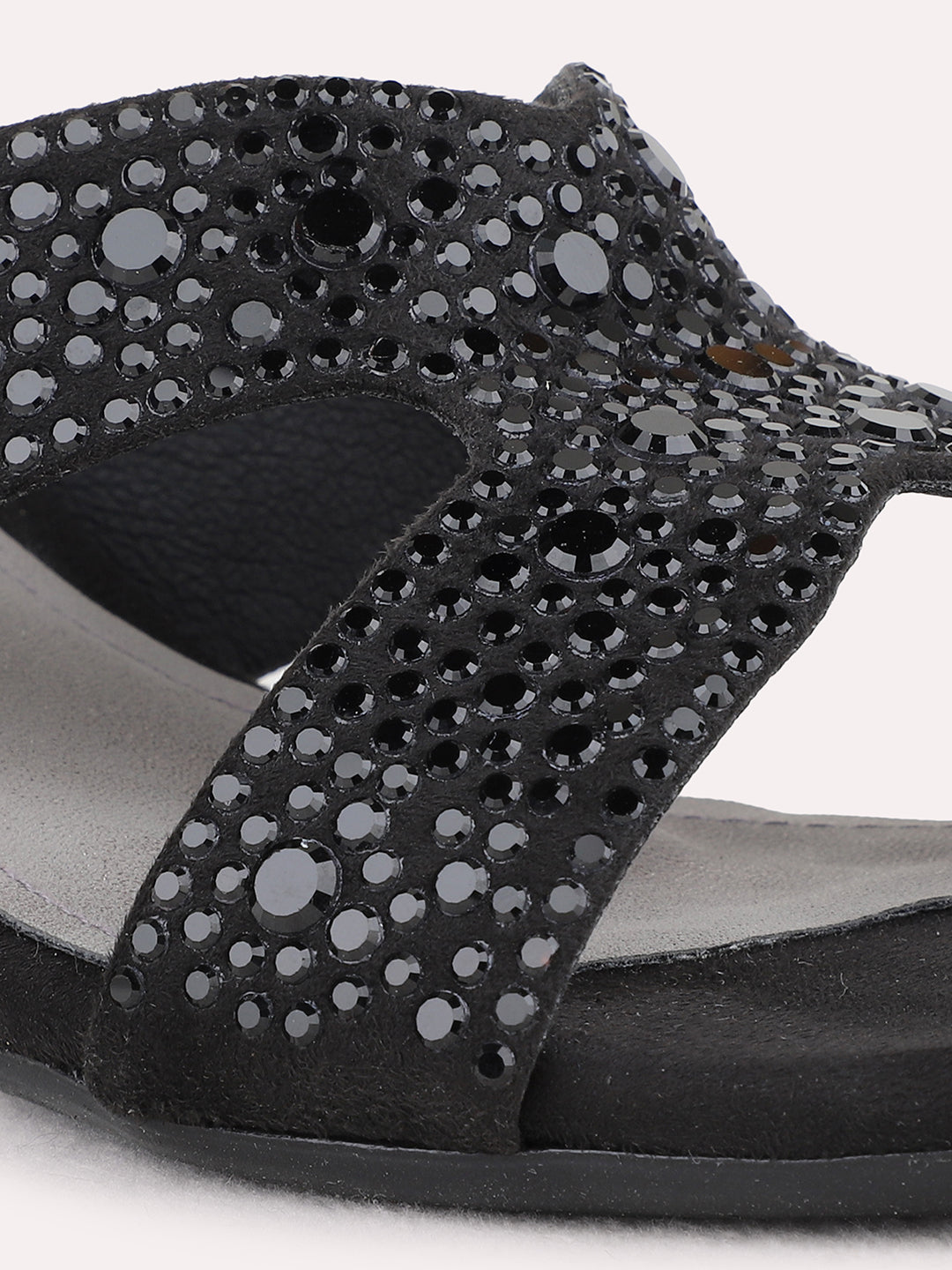 Womens Black Party Wear Embellished Block Heel Sandals