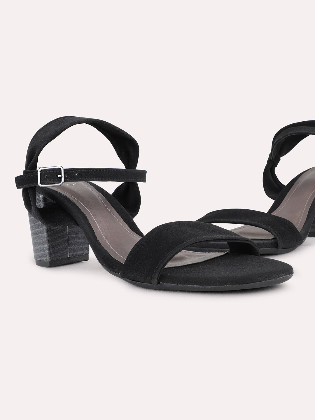 Womens Black Party Wear Solid Round Toe Block Heels