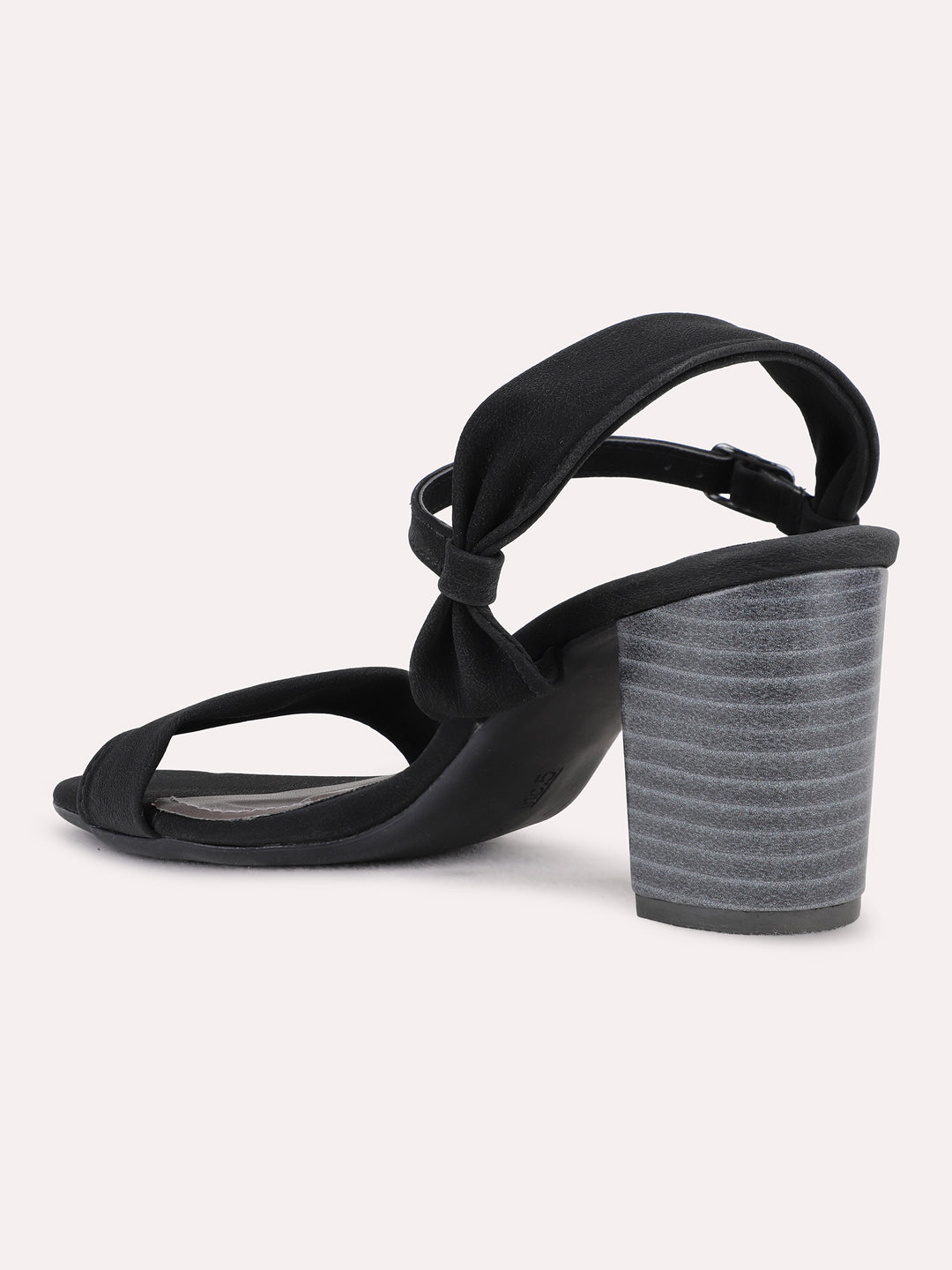 Womens Black Party Wear Solid Round Toe Block Heels