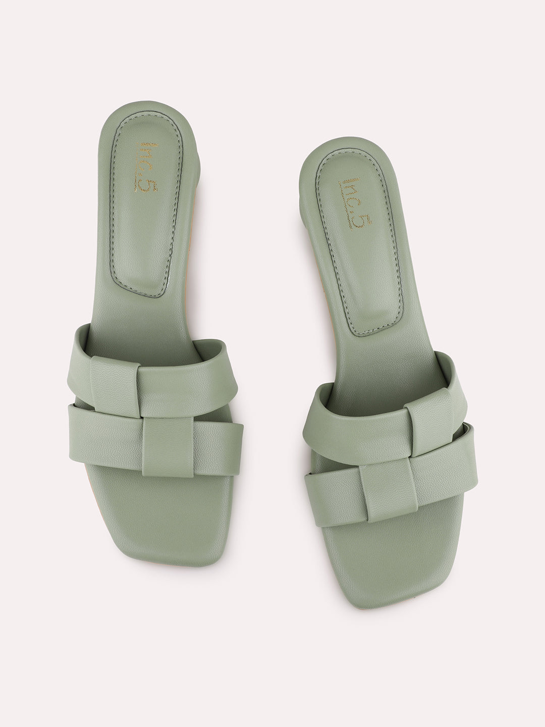 Womens Green Party Wear Solid Block Heel Sandals