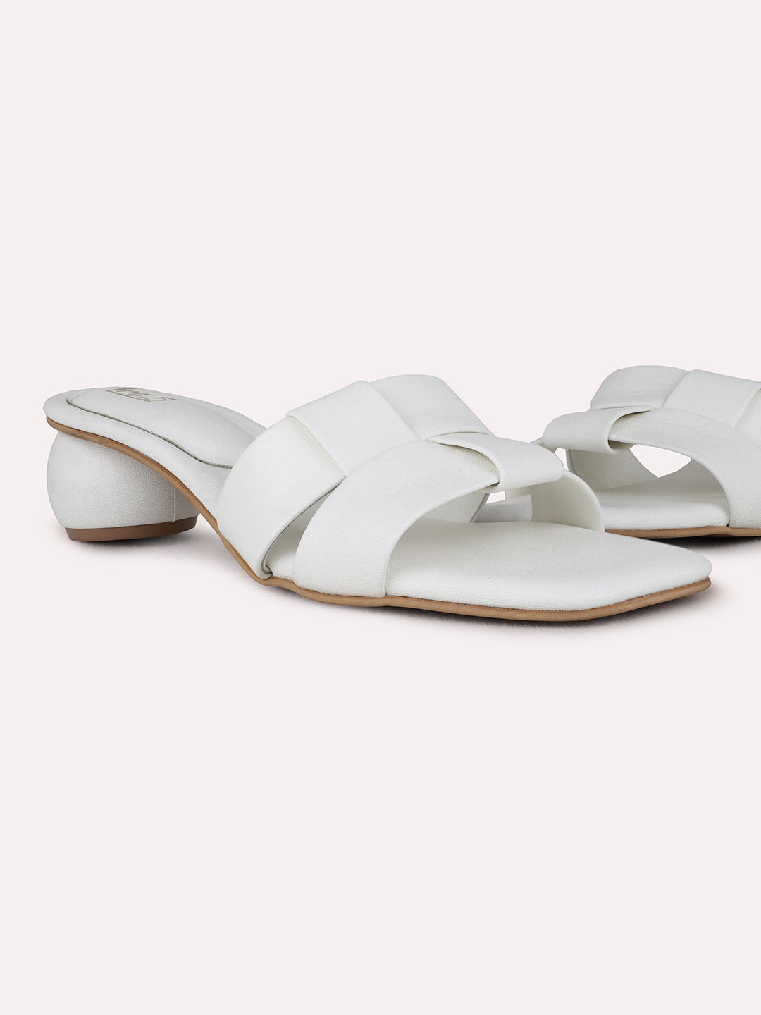 Womens White Party Wear Solid Block Heel Sandals