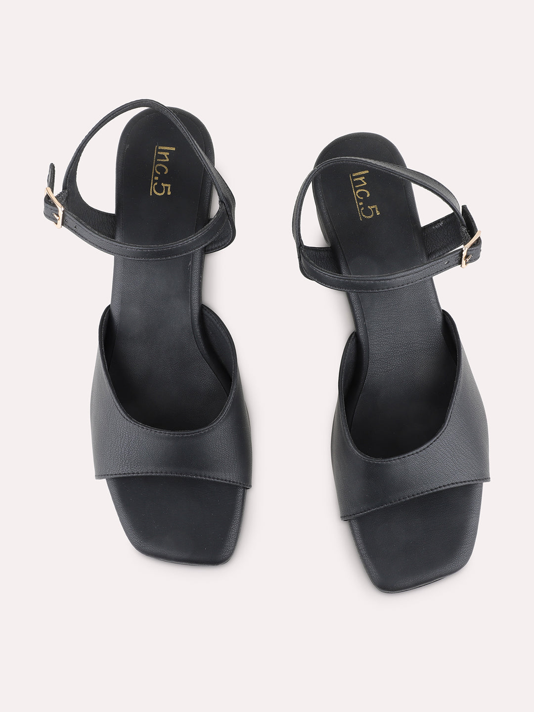 Womens Black Party Wear Solid Block Heel Sandals