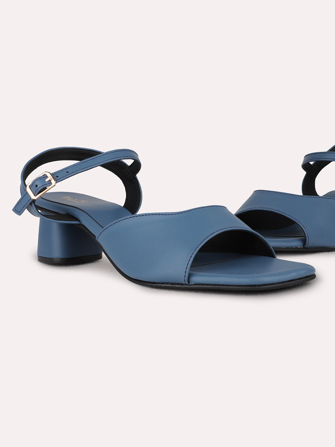 Womens Blue Party Wear Solid Block Heel Sandals