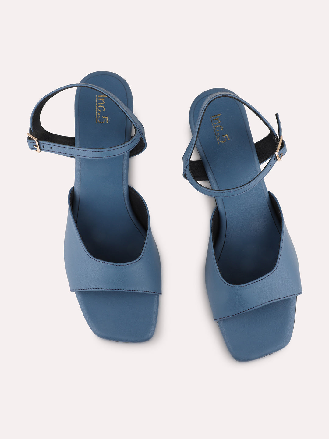 Womens Blue Party Wear Solid Block Heel Sandals
