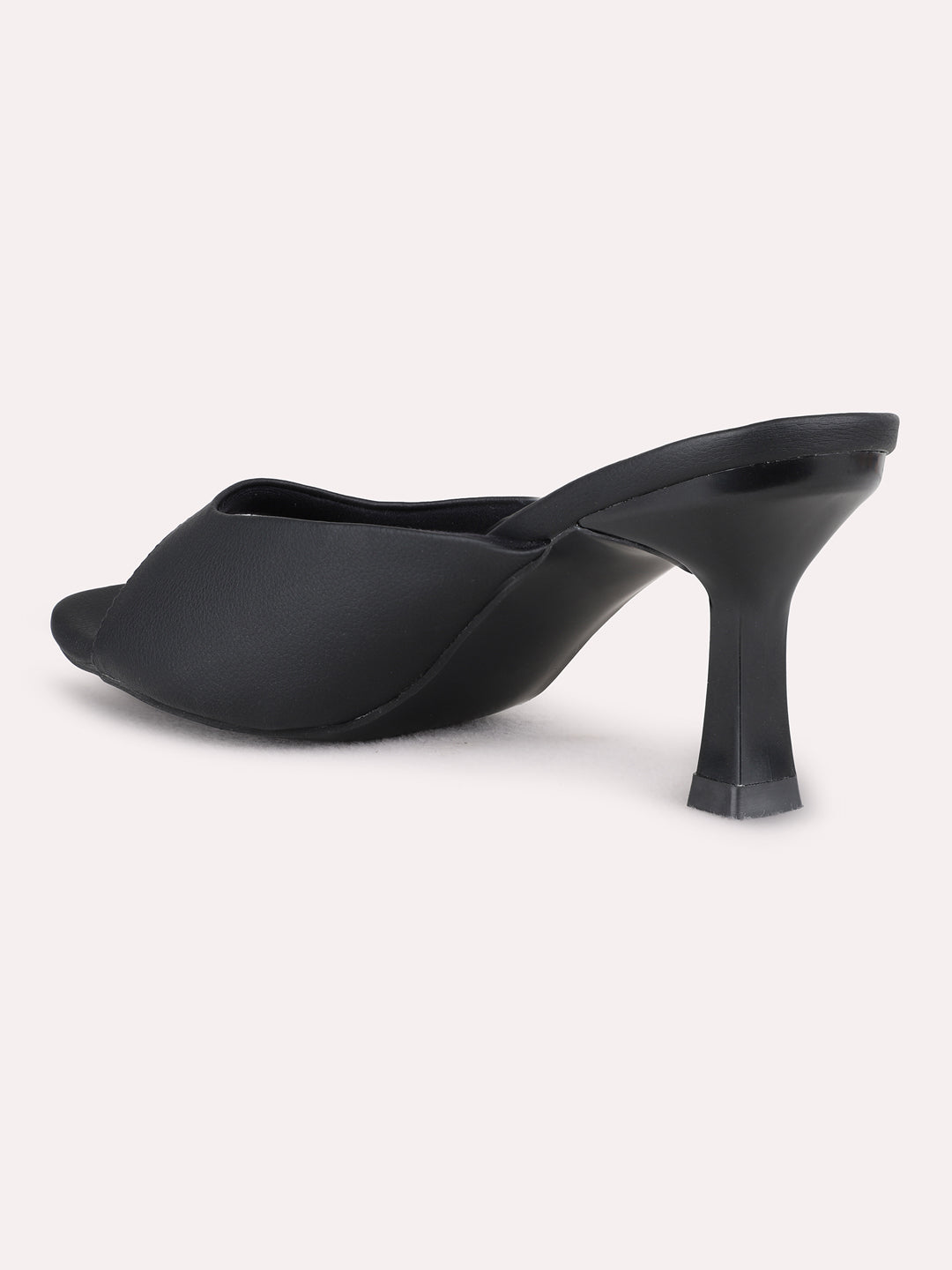 Womens Black Party Wear Solid Square Toe Kitten Heel Sandals