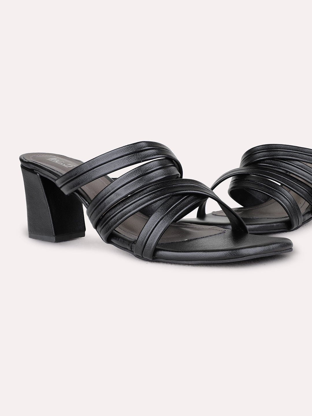 Womens Black Party Wear Solid Square Toe Sandals