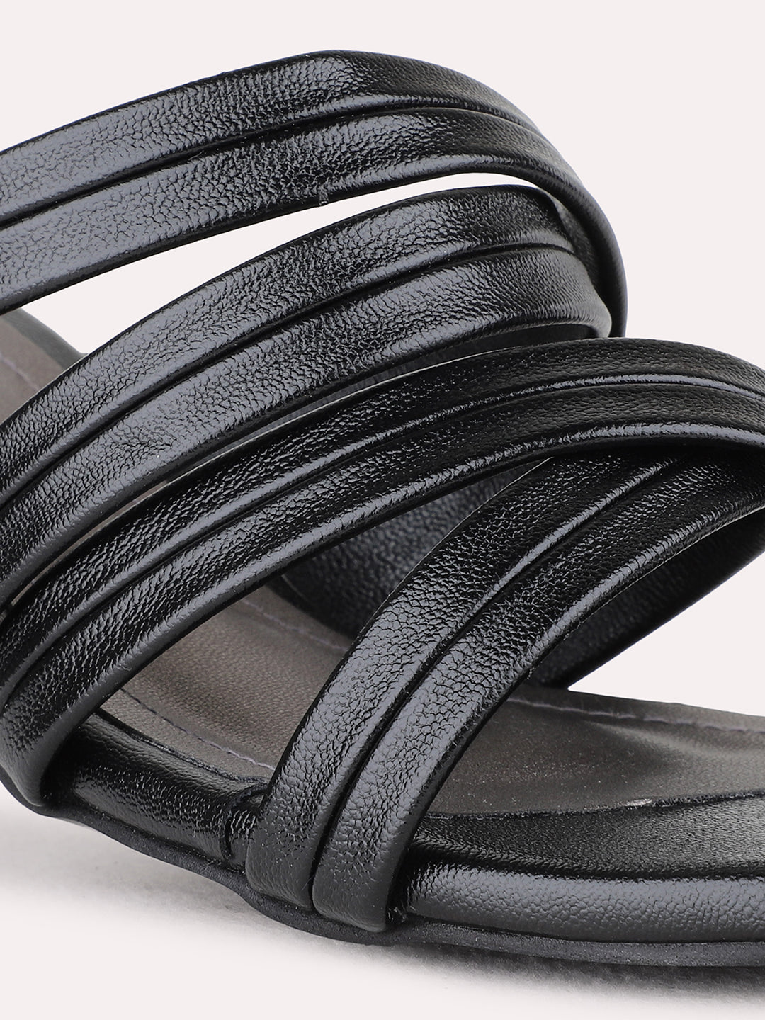 Womens Black Party Wear Striped Block Heel Sandals