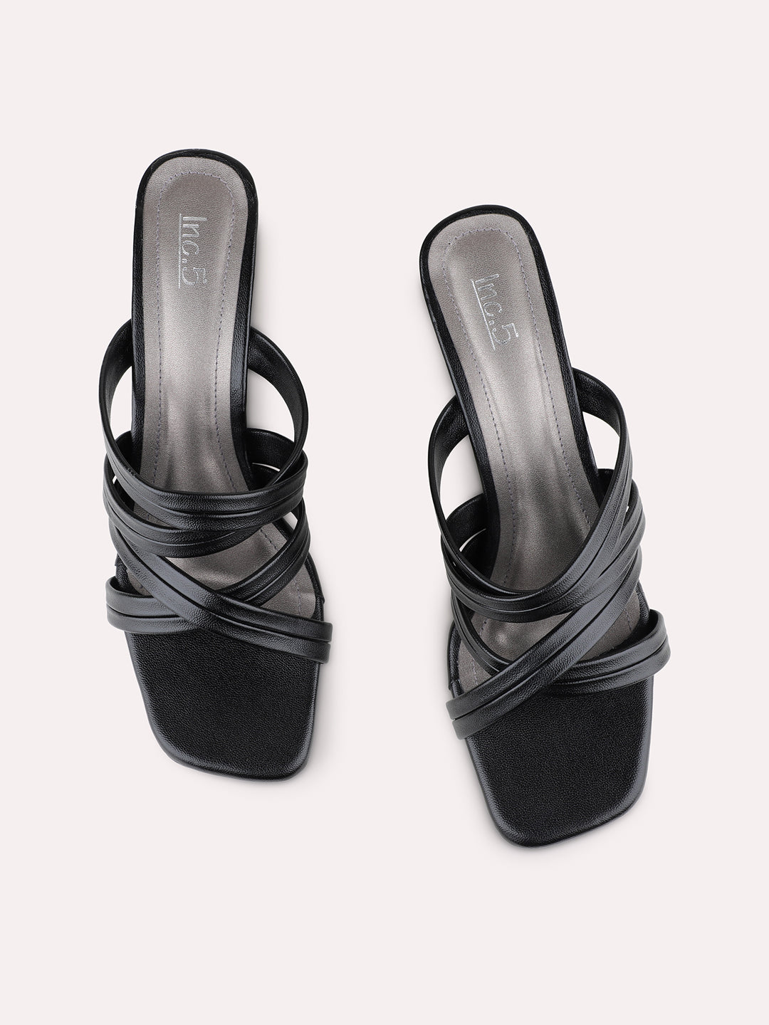 Womens Black Party Wear Striped Block Heel Sandals