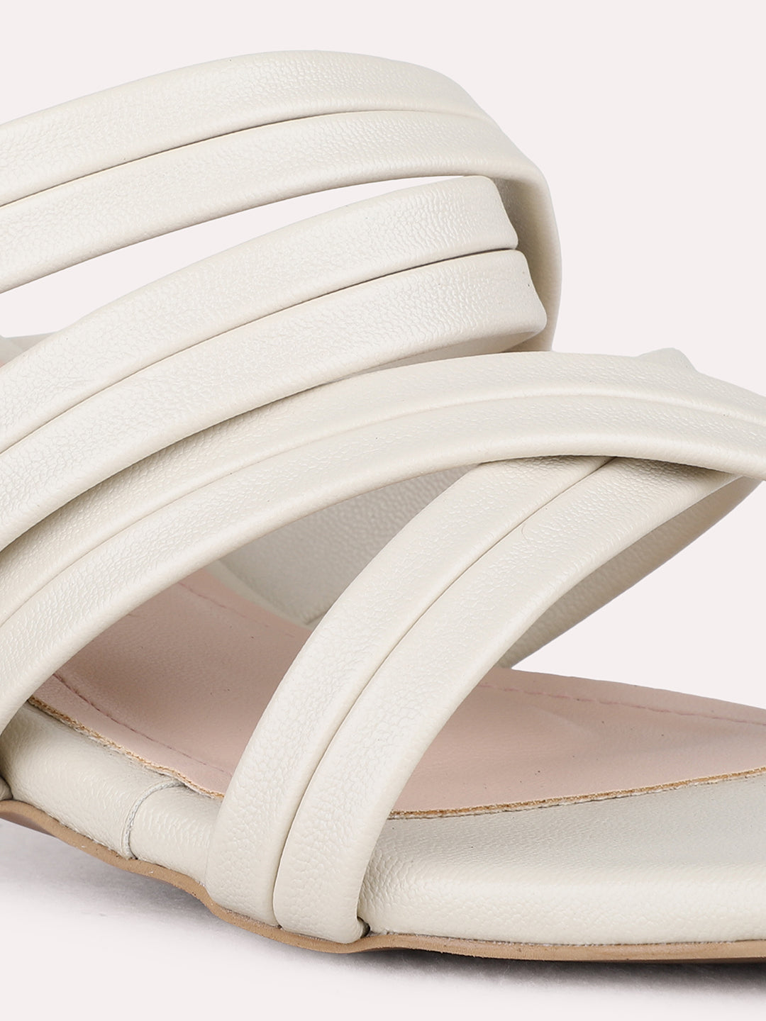 Womens Cream Party Wear Solid Square Toe Block Heel Sandals