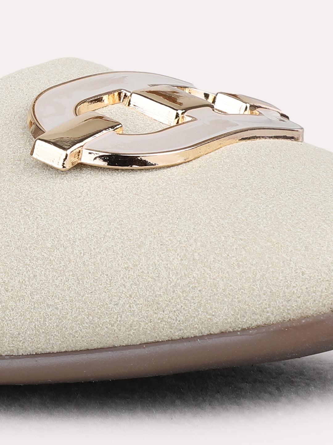 Womens Cream Casual Solid Round Toe Ballerinas