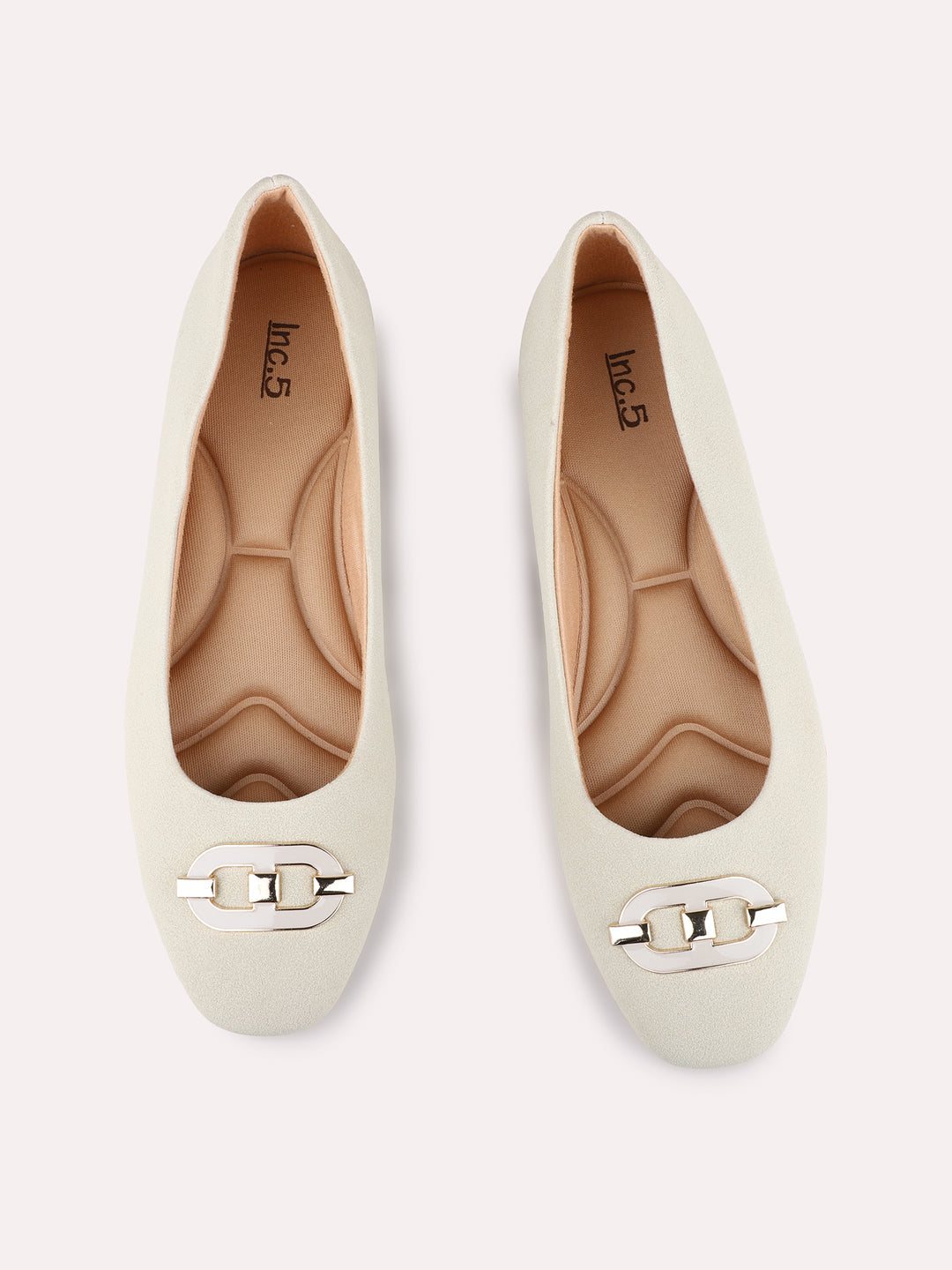 Womens Cream Casual Solid Round Toe Ballerinas