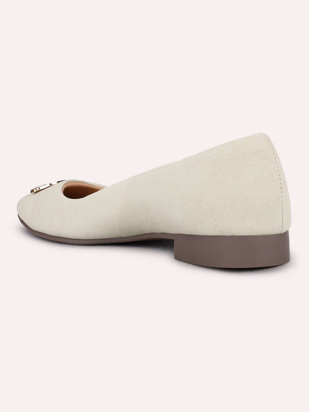 Womens Cream Casual Solid Round Toe Ballerinas