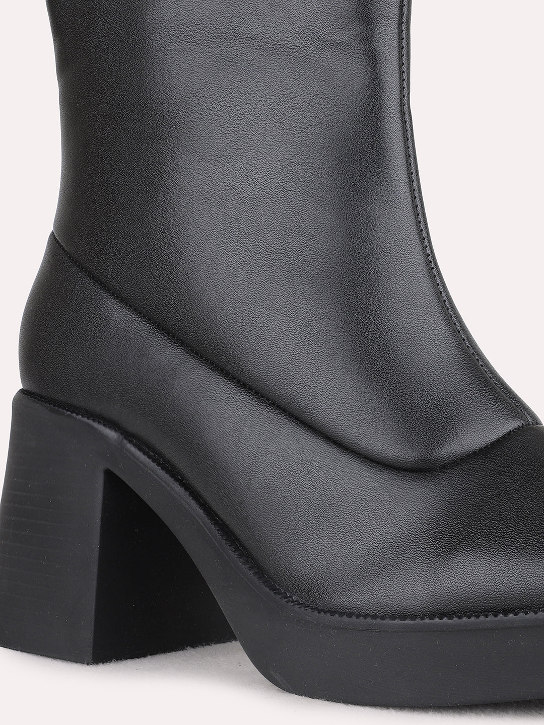 Womens Black Casual Solid Round Toe Lace-up Ankle Boots