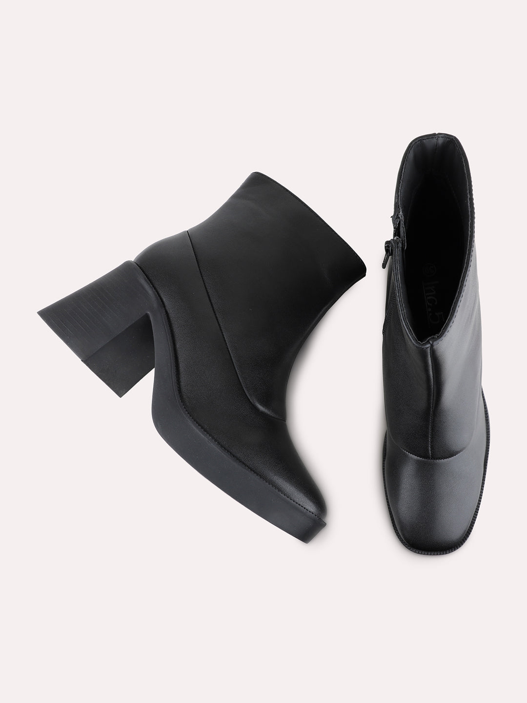 Womens Black Casual Solid Round Toe Lace-up Ankle Boots