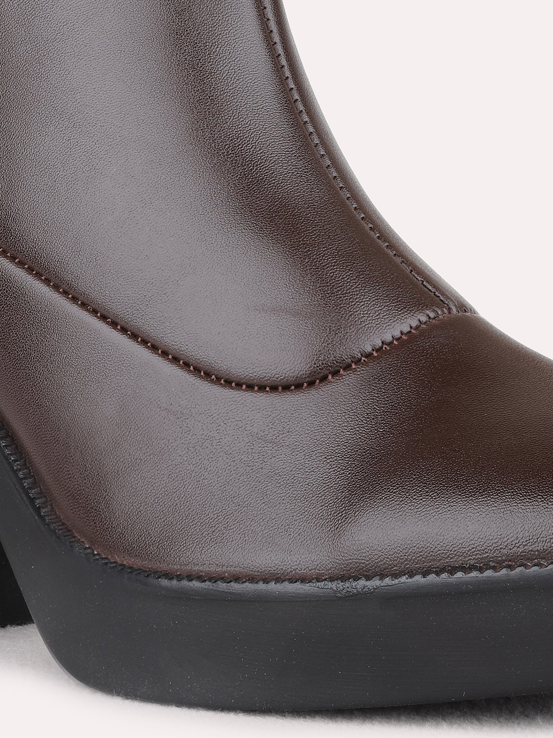 Womens Brown Casual Solid Round Toe Block Heel Boots