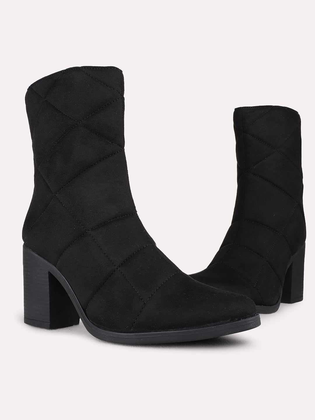 Womens Black Casual Solid Round Toe Ankle Boots