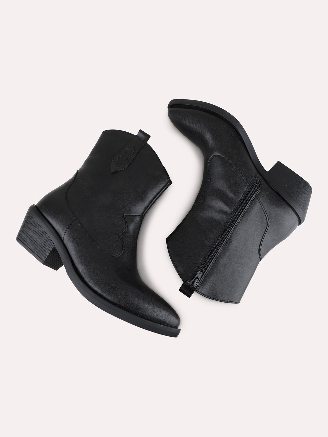 Womens Black Casual Solid Round Toe Ankle Boots