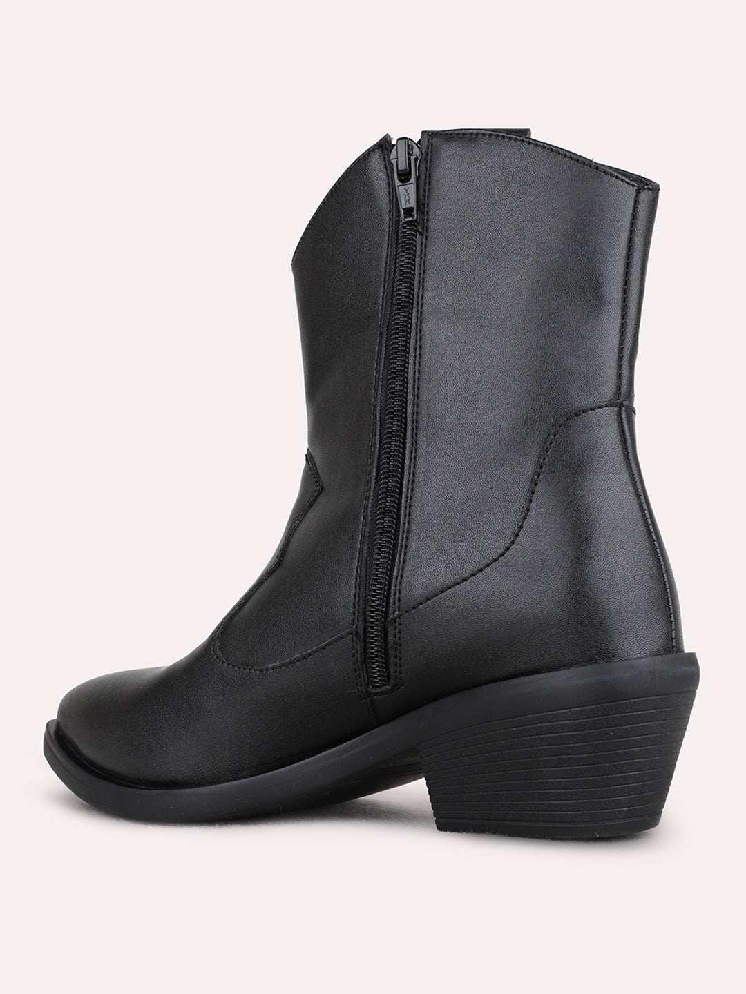 Womens Black Casual Solid Round Toe Ankle Boots